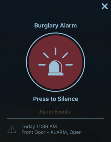 Burglary Alarm screen