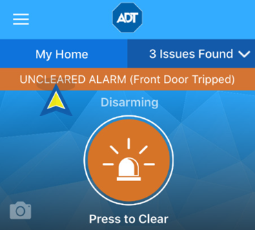 Unlceared Alarm message on Dashboard screen