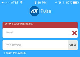 Enter a valid username message on log in screen