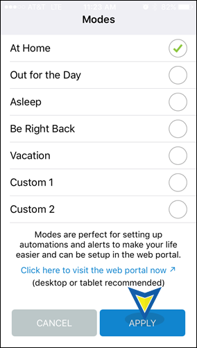 The Modes screen allows you to change modes