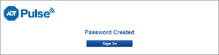 Password Created screen