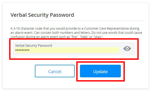 Verbal Security Password Creation Page