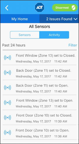 The All Sensors Activity screen