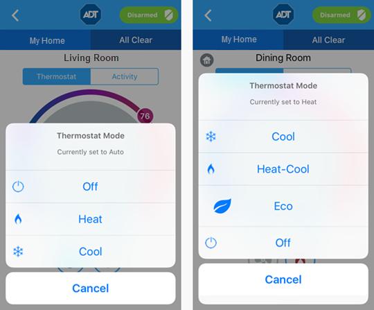 The Thermostat Mode Menu