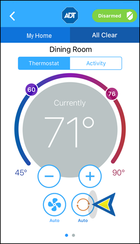 The Mode icon on the Thermostats Screen