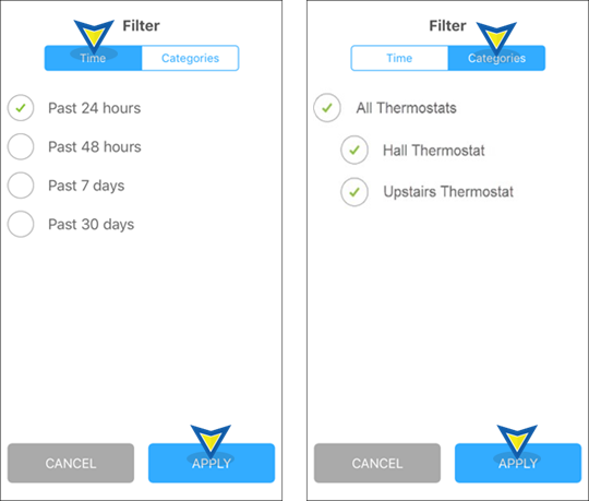 Thermostat Activity Filter Options